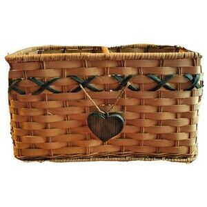 Tender Heart Treasures Basket Natural Double Hanging Heart Weave Rectangle Tan